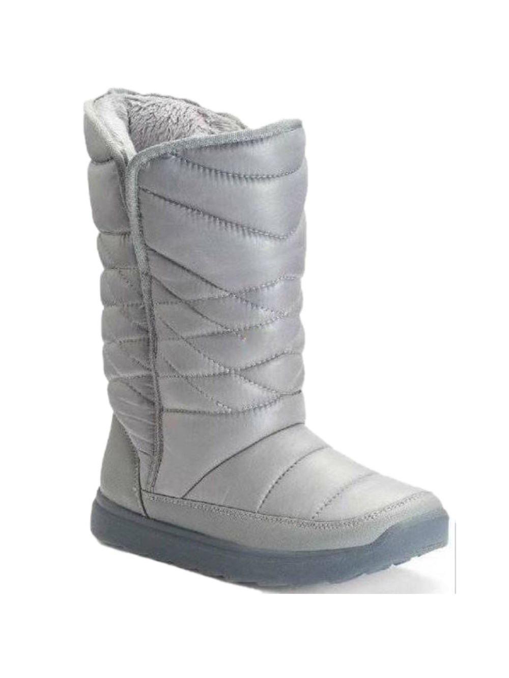 Tek Gear Winter Boots 5 Womens Silver Quilted Mid Calf Pull On Fx Fur Microfiber